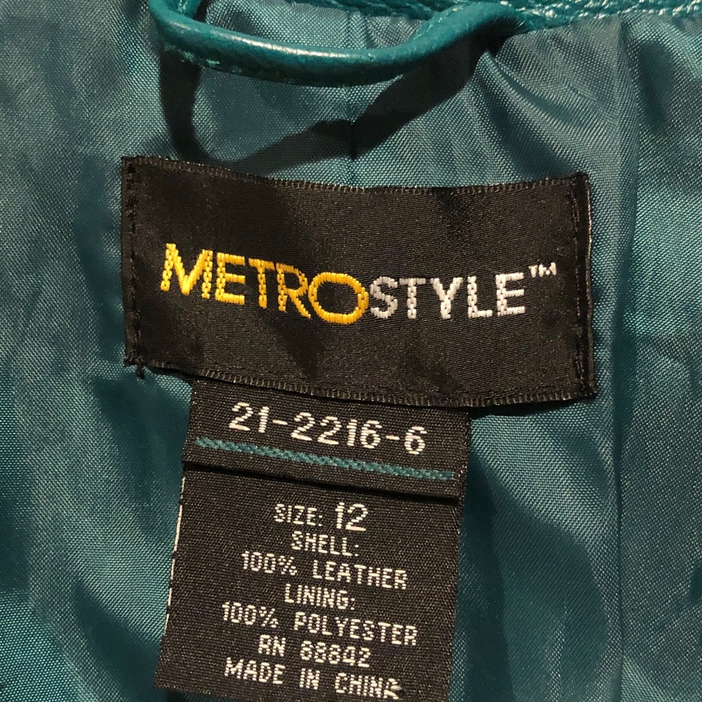 metrostyle Vintage Teal Leather Belted Jacket - Picture 2 of 7